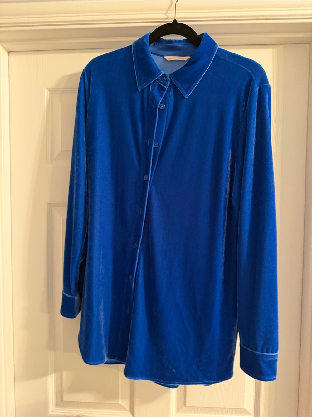 Soft Surroundings Royal Blue Velvet Button-Down Shirt
